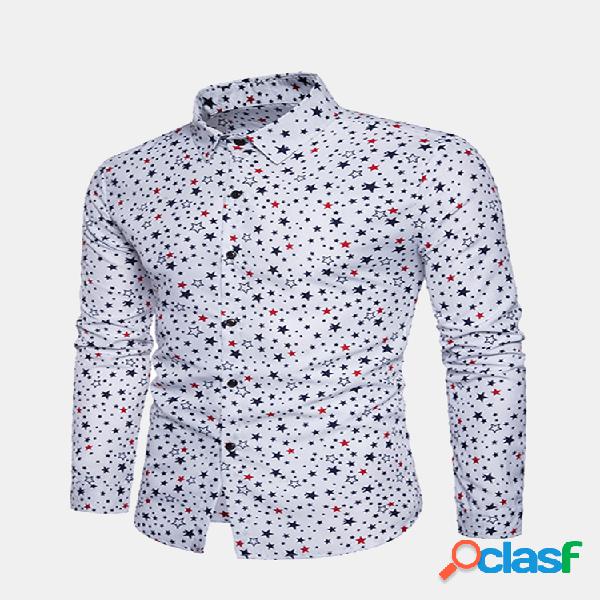 Casual Star Printing Camisas de algodão para homens