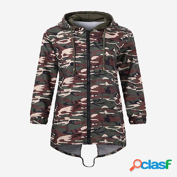 Casual camuflagem irregular com capuz manga comprida