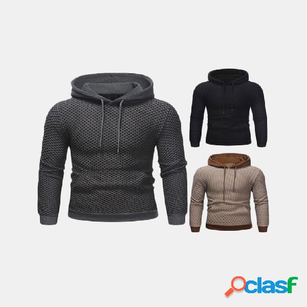 Casual pullover costura cor manga comprida xadrez camisola