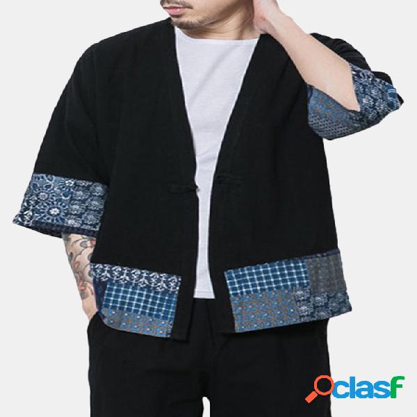 Casual solta impressão Rerto linho casacos para homens