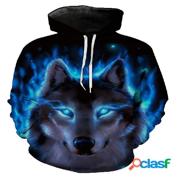 Casula 3D Imprimir Lobo Manga Comprida Hoodies