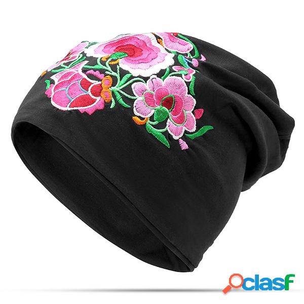 Chapéu Beanie bordado respirável de algodão feminino