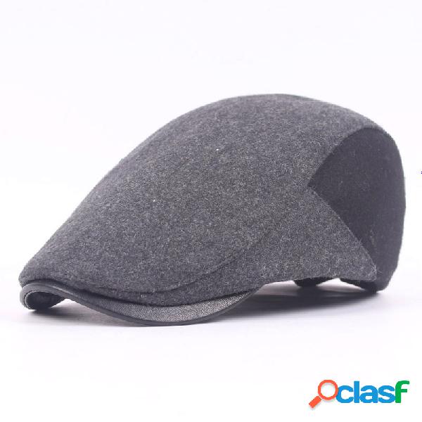 Chapéu de Feltro de Lã Beret Casual PU Visor Gastby