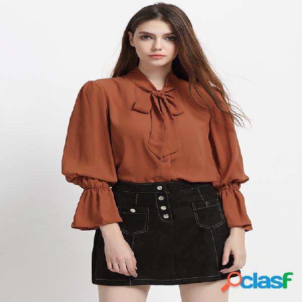 Chiffon Bandage Blusa de manga comprida para mulheres