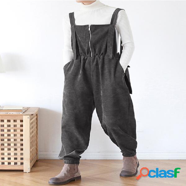 Cintas de veludo elástico na cintura Plus Jumpsuit de