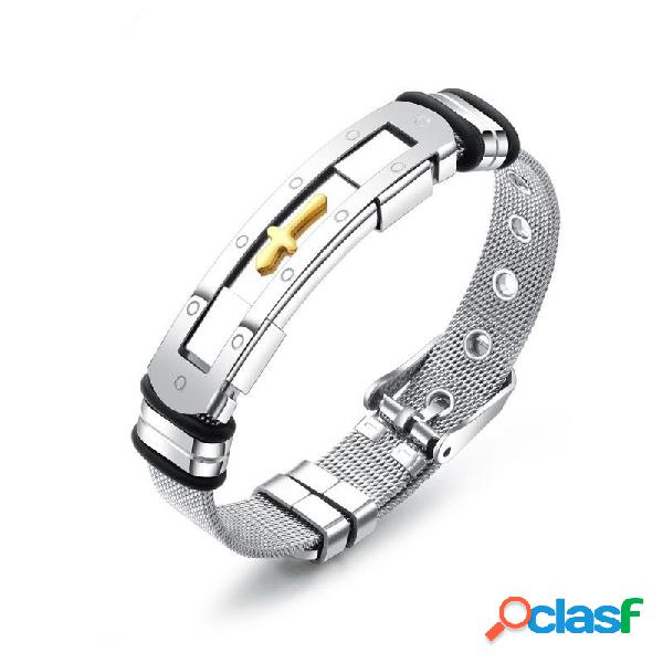 Clássico de Ouro Cruz Charme Aço Inoxidável Pulseiras
