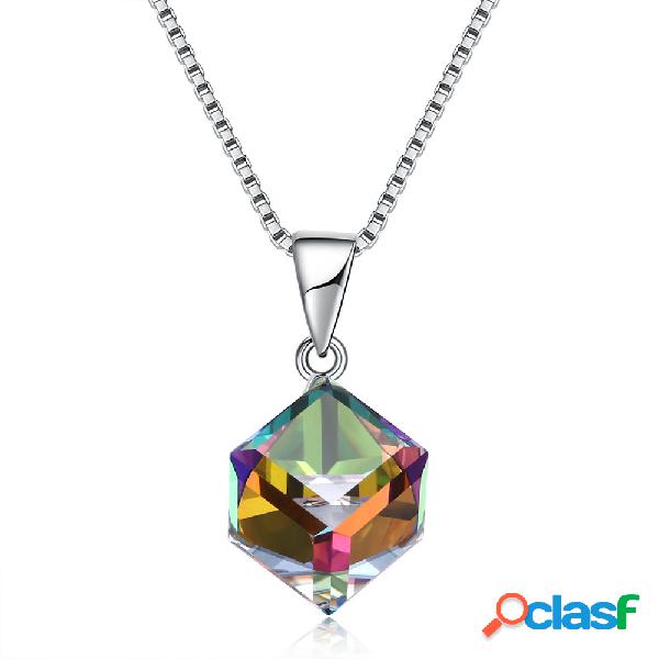 Colar Encantado de Prata 925 Com Pingente De Cubo Colorido