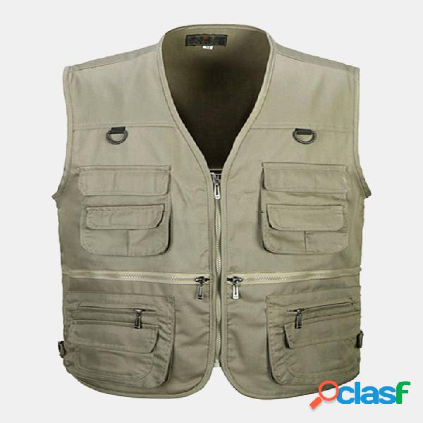 Colete Masculino de Pesca Multi-bolsos de Algodão Solta Ao