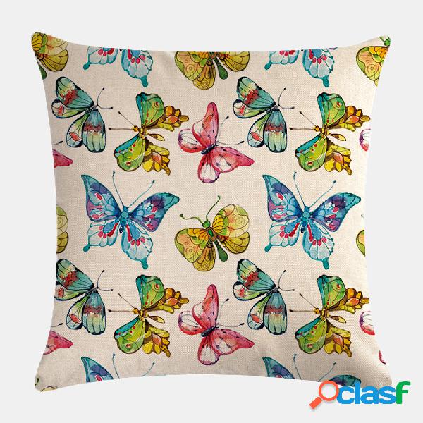 Colorful Borboleta Impresso Capa de Almofada de Linho de