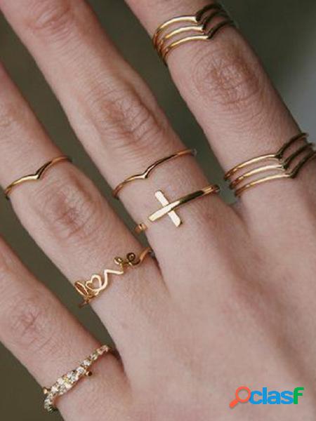 Conjunto de anel atado aro de jóias de liga de ouro