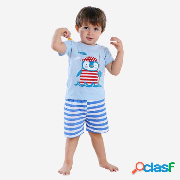 Conjunto de pijama casual de mangas curtas com estampa de