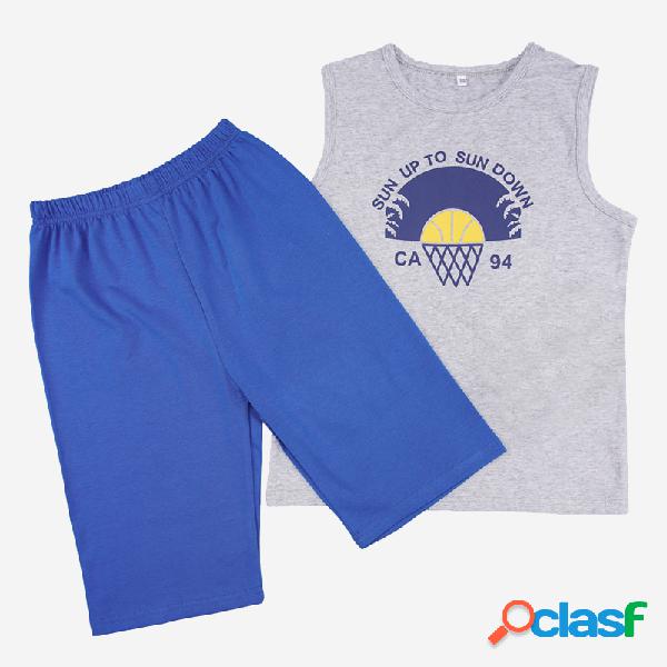 Conjunto de roupa casual de pijama sem mangas para menino de