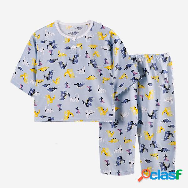 Conjunto de roupas de pijama de manga comprida de animal com
