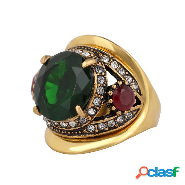 Cool Blue Green Zircon Retro Gold Alloy Crystal Ring para