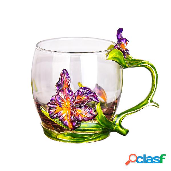 Copo de chá de flor de íris elegante vidro Cup Esmalte