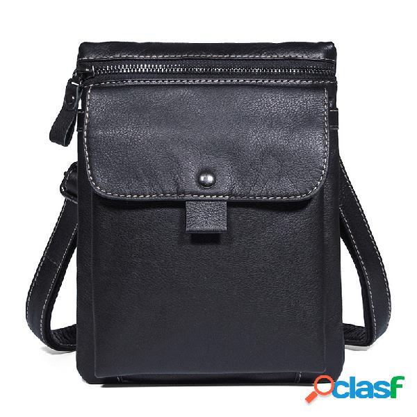 Couro Genuíno Business Shoulder Casual Crossbody Bolsa para