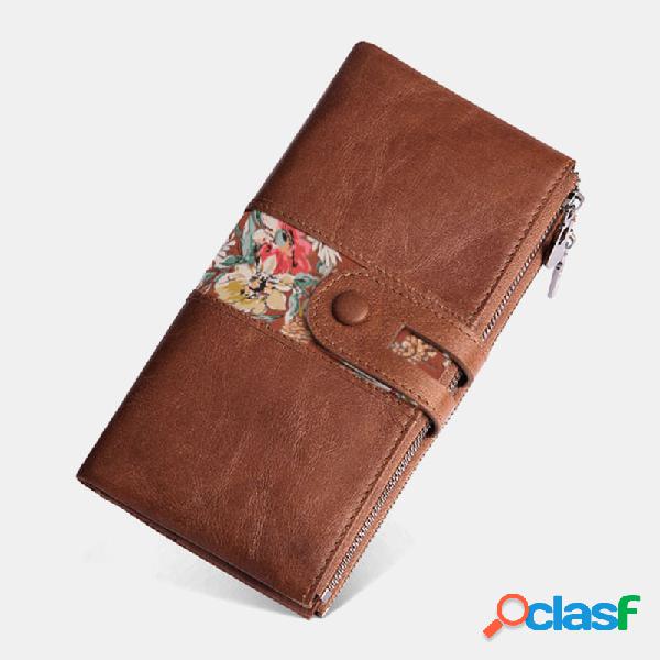 Couro Genuíno Vintage RFID Antimagnetic 13 Slots de cartão