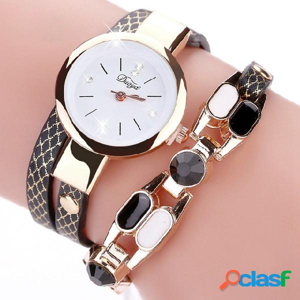 DUOYA Moda Feminina Relógio Pulseira De Cristal De Couro