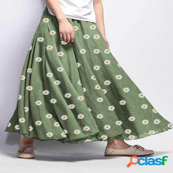 Daisy Floral Print Loose Elastic Waist Maxi Skirt Para