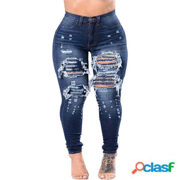 Dark Blue Pocket Design Ripped Design Jeans