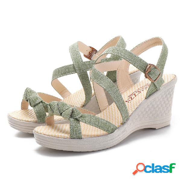 Dedo do pé aberto doce Lady Buckle Strap Wedge Sandals