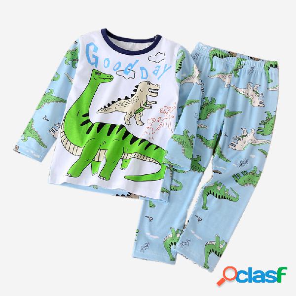 Dinossauro do menino Imprimir manga comprida Soft Pijama