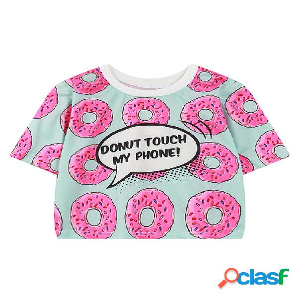 Donut Impresso O-pescoço manga curta Crop T-shirts