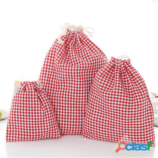 Drawstring Cotton Linen Grid Stripe Gift Bags Bolsas Bolsas