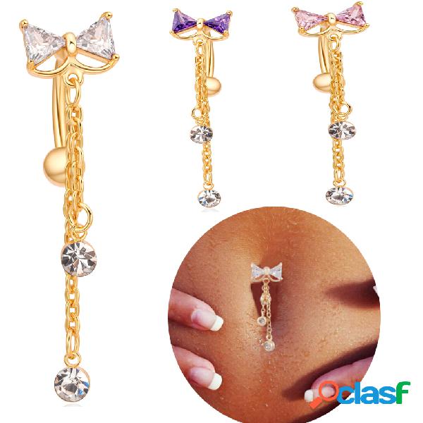 Elegante Bowknot Belly Ring Tassel Rhinestone Umbigo Belly