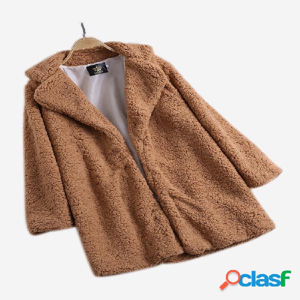 Elegante Fleece Notch Collar Thicken Coat