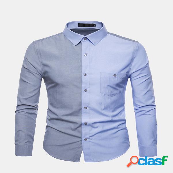 Elegante Patchwork manga comprida camisas para homens