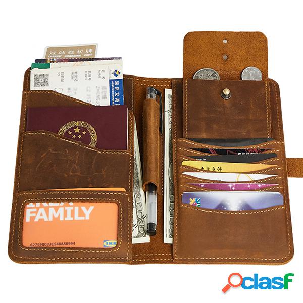 Embreagem longa da carteira do passaporte do vintage Couro