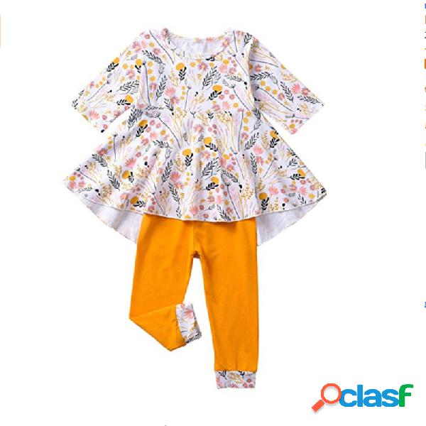 Estampa floral da menina mangas compridas casual Soft