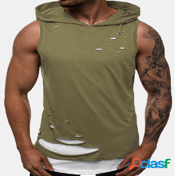 Falsos rasgados de duas peças com capuz para homens
