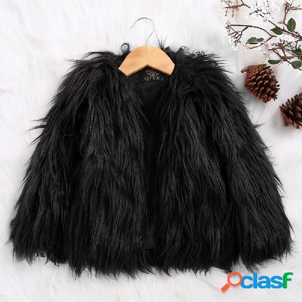 Faux Fur Girls Casacos de inverno com capuz de manga