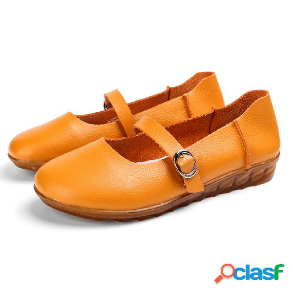 Fivela Casual Mulheres Couro Genuíno Flats