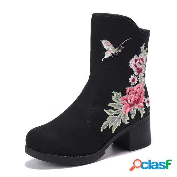 Flower Chunky Heel Keep Keep Warm Boots