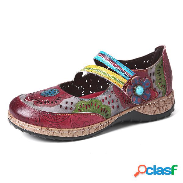 Folkways em relevo retros Couro Genuíno Emendando sapatos