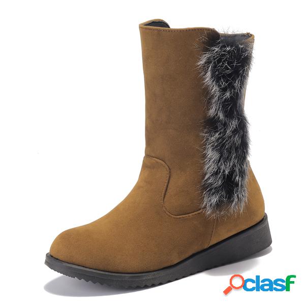 Furry Slip On Pure Color Casual Boots