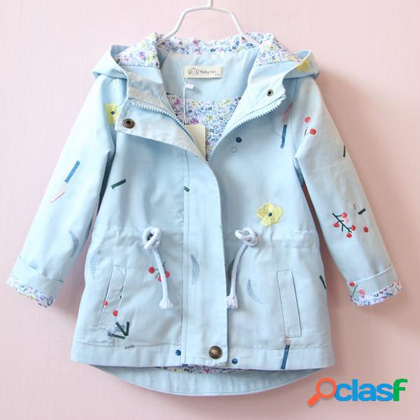 Gabardine de Meninas Estampa Floral com Capuz