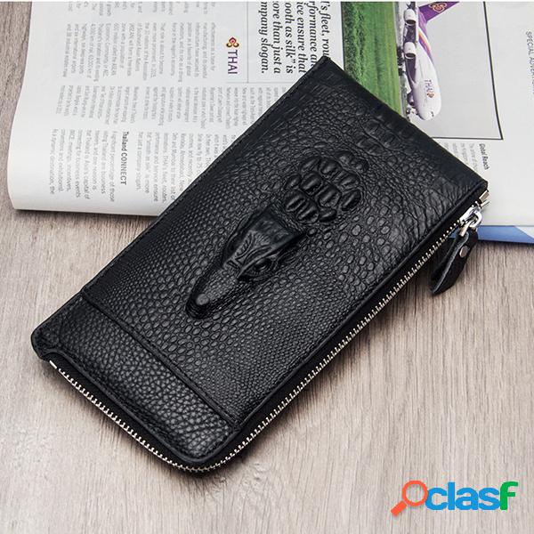 Genuine Leather Long Business Zipper Telefone Carteira