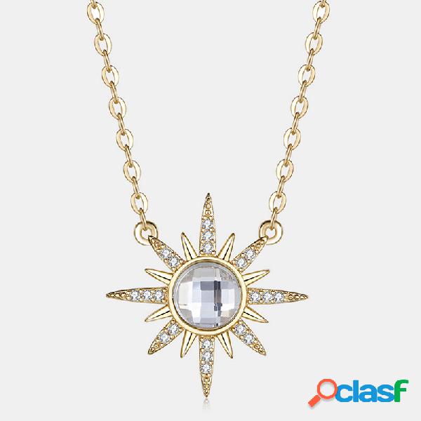 Geométrico na moda Flor de Metal Strass Pingente Colar Sol