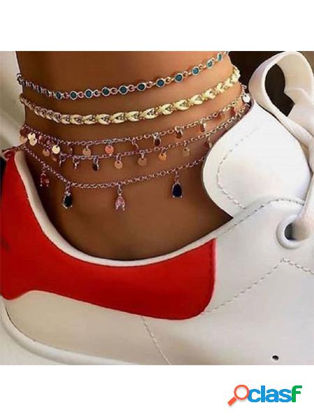 Gold Alloy Round Multi-layer Metal Anklet