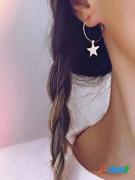 Gold Color Hoop Five-pointed Star Earrings