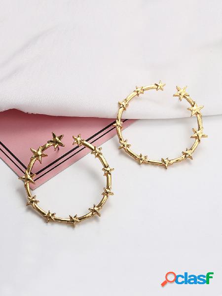 Gold Color Star Hoop Earrings