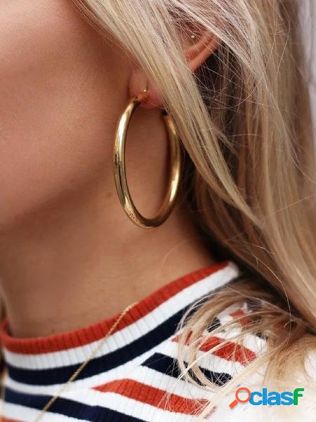 Gold Color Thick Round Metal Earrings