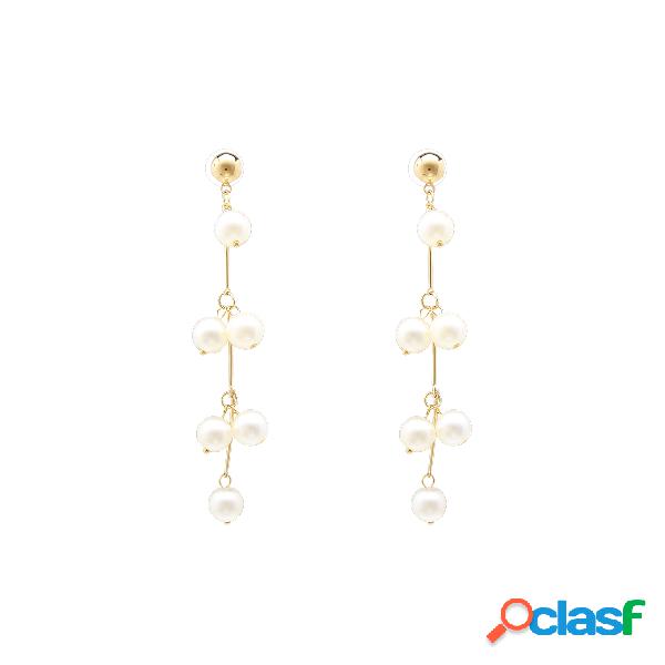 Gold Faux Pearl Decoration Dangle Earrings