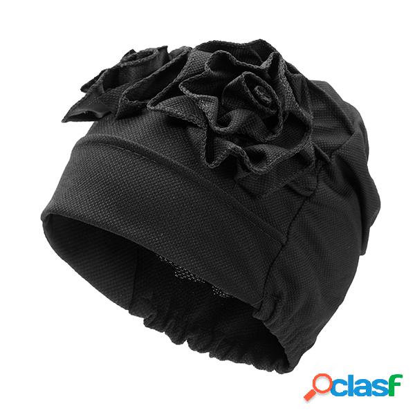 Gorro Quente Feminino de Algodão Flor Lateral