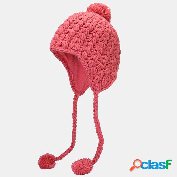 Gorro feminino cor sólida Chapéu de malha com tampas