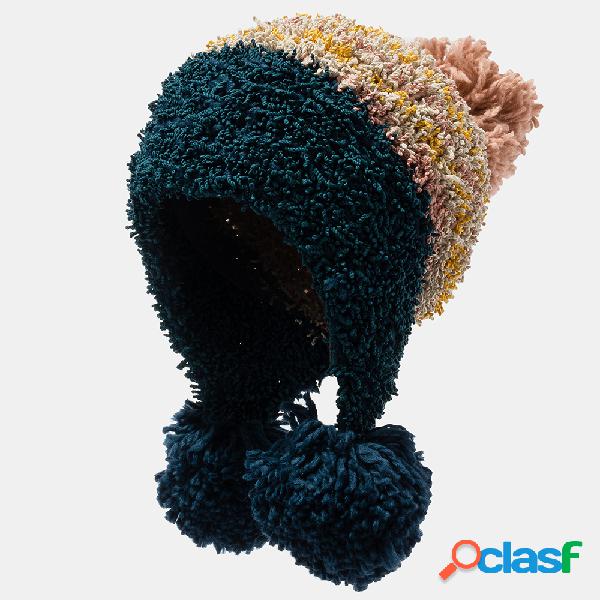 Gorro feminino elegante de malha quente Chapéu Pompons